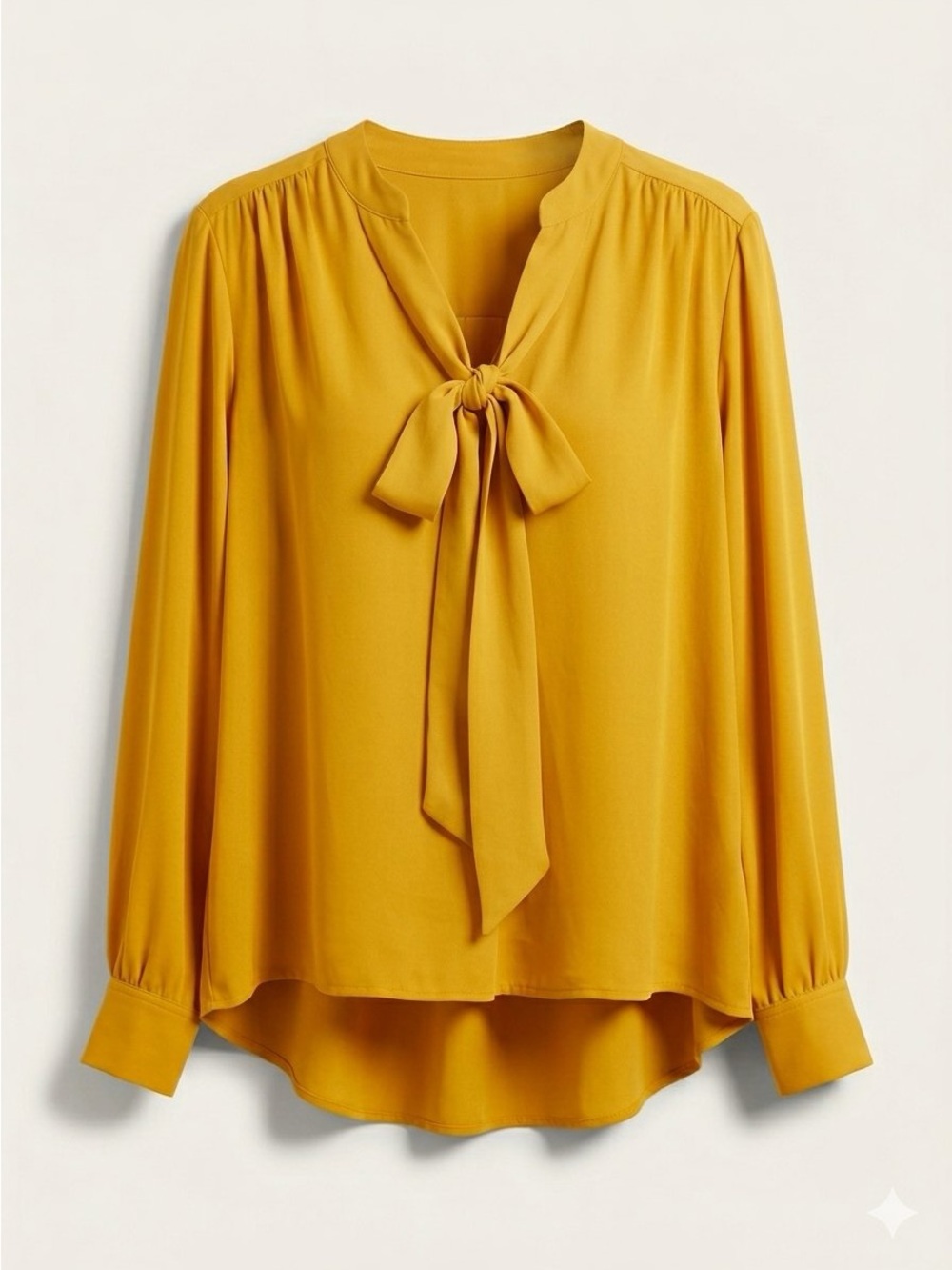 Worthington Mustard Tie-Neck Long Sleeve Blouse